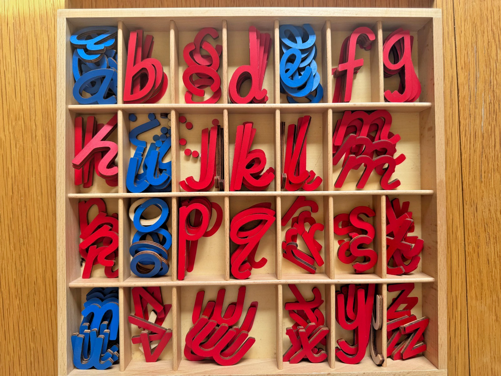 Montessori Moveable Alphabet – lower case cursive ‘modern’