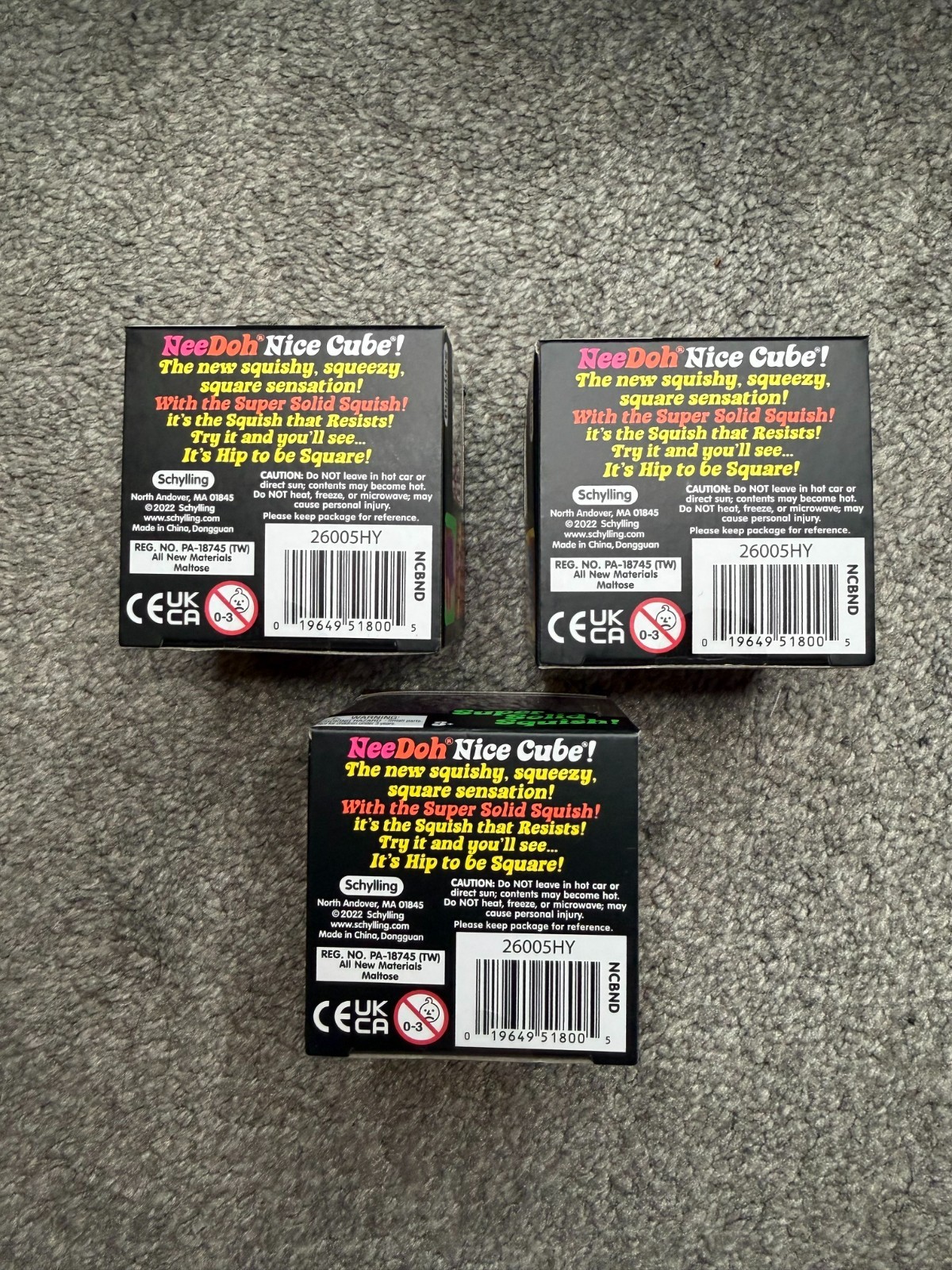 Nee Doh Nice Cube Blue Purple Pink 3-Pack Authentic Schylling Brand New