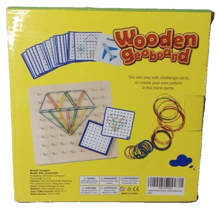 Coogam Wooden Geoboard with Activity Pattern Cards and Latex Bands Puzzle 029