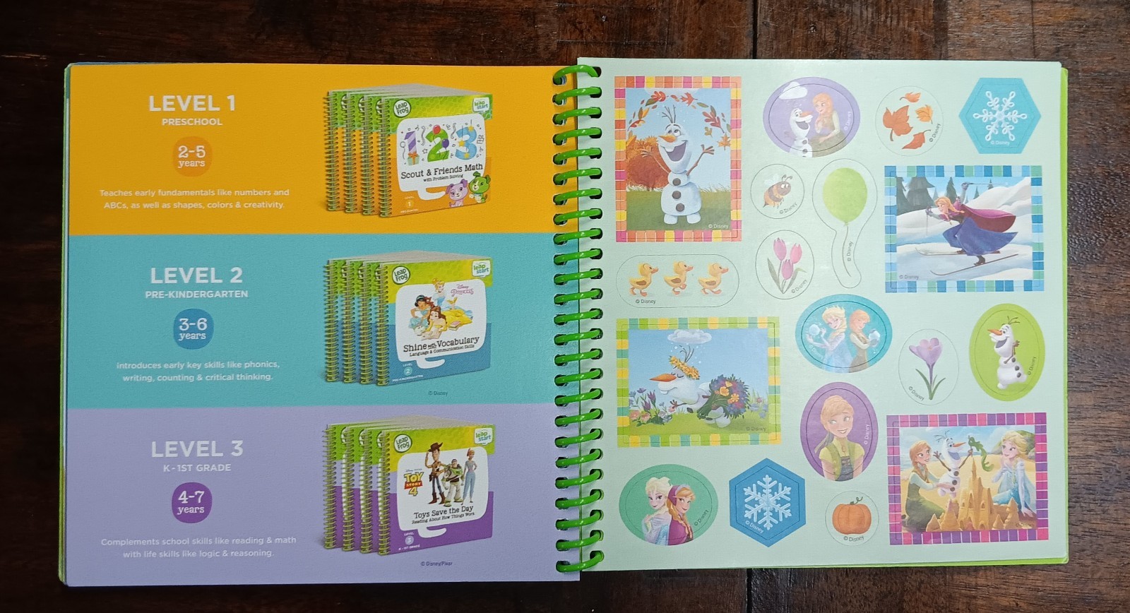 Leap Frog Leap Start Spiral Book Lot of 6 FROZEN MICKEY TROLLS Sampler 3D Lv 1-3