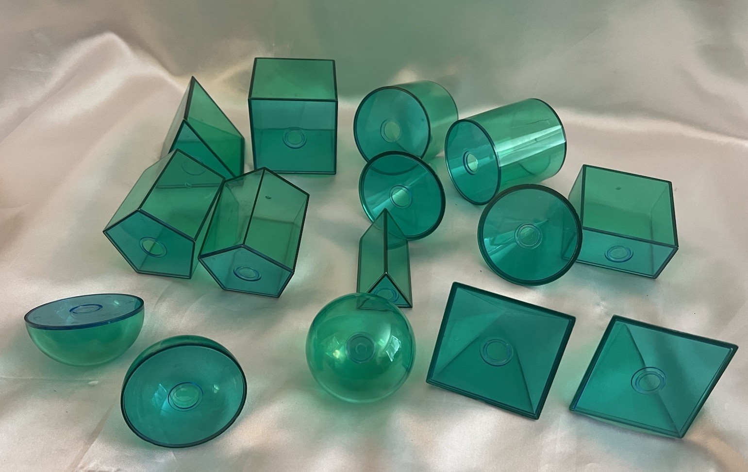 Learning Resources 15 Pcs Geometry Green Clear Shapes