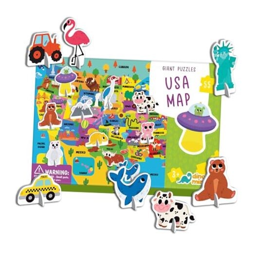 Dinomini Giant USA Map Puzzle for Kids – with Interactive Standing Usa Map