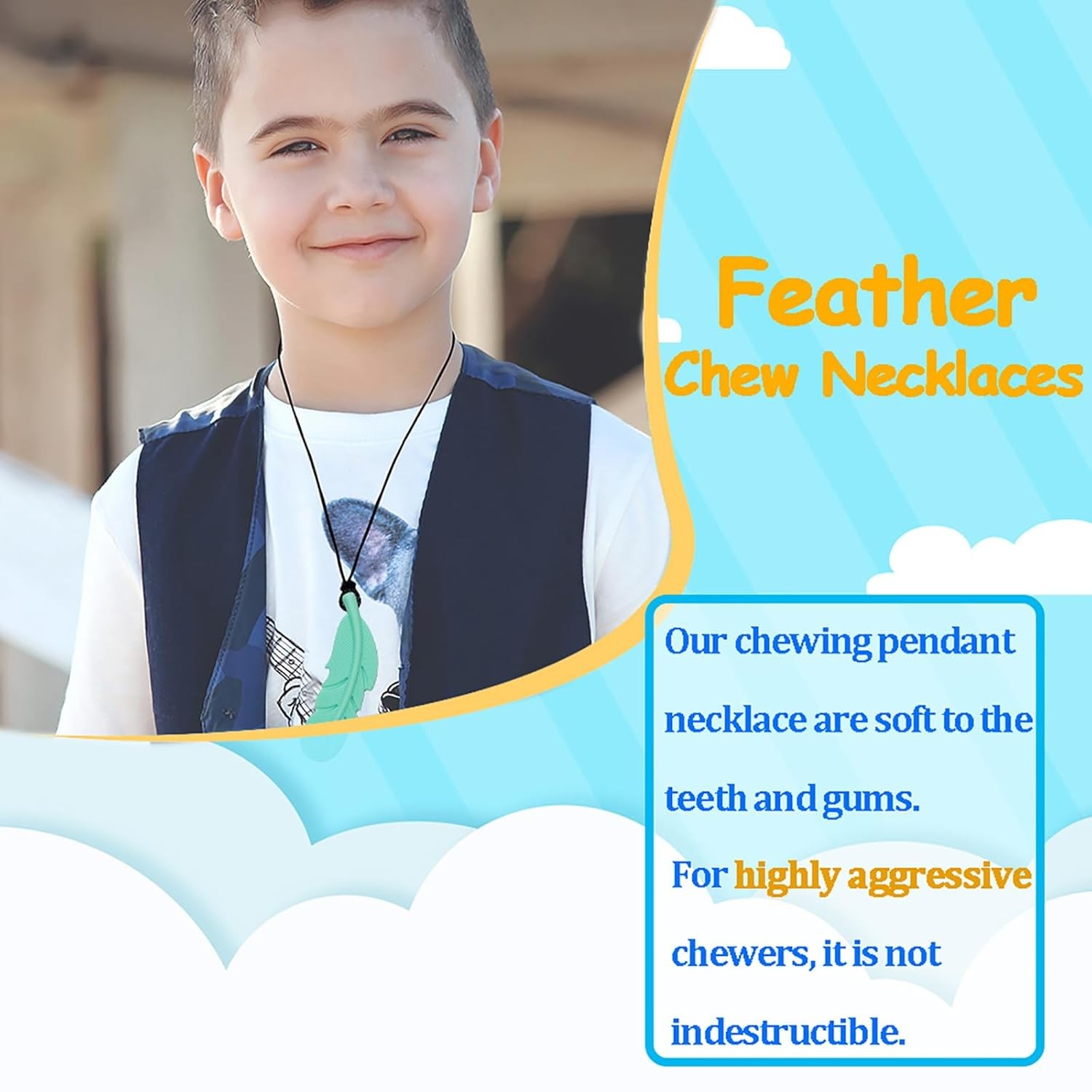 ensory Chew Necklace for Kids 5-Pack Autism ADHD Silicone Chewy Pendant