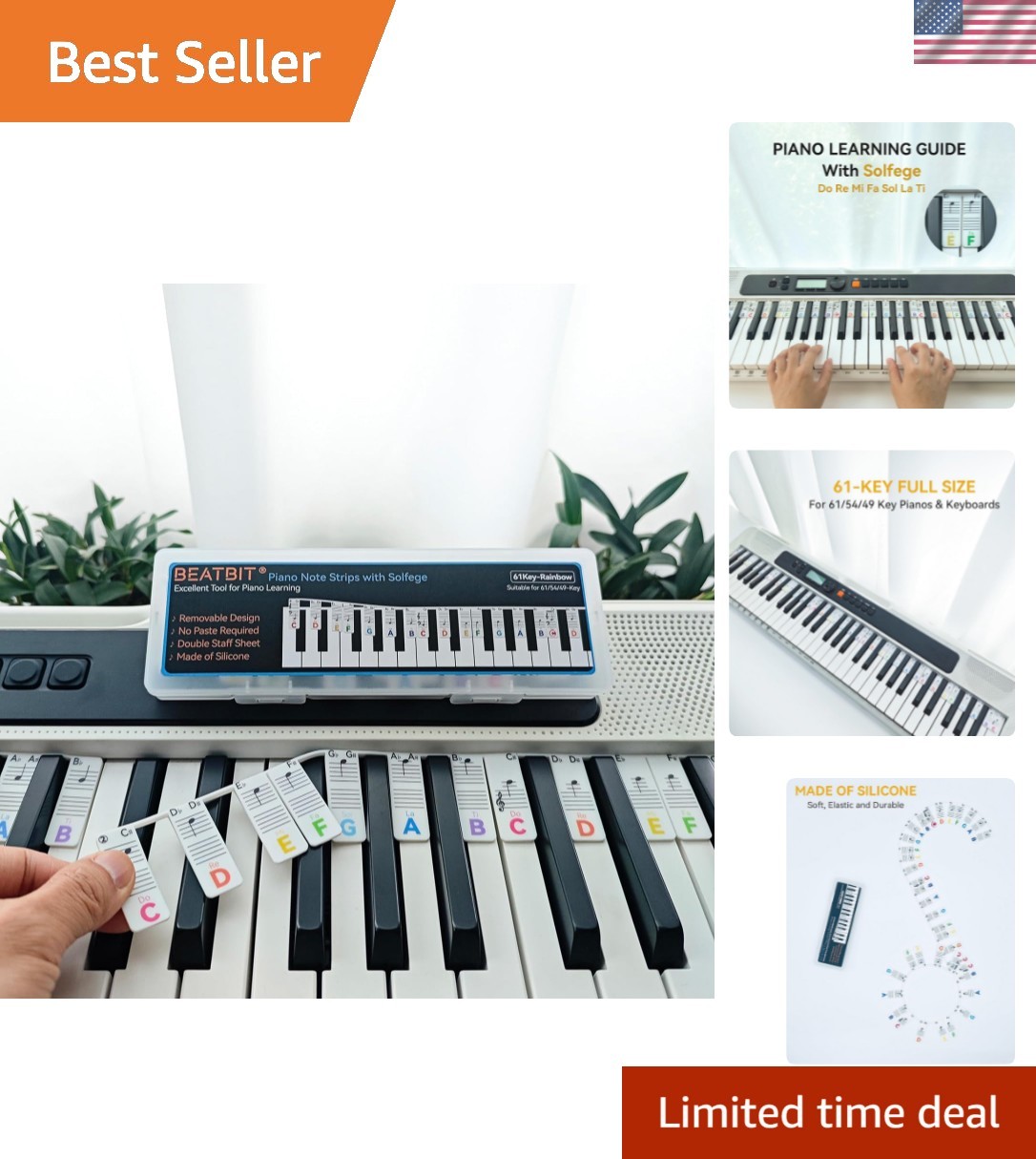 Piano Note Strips with Solfege Do Re Mi, Removable Piano Keyboard Stickers, P…
