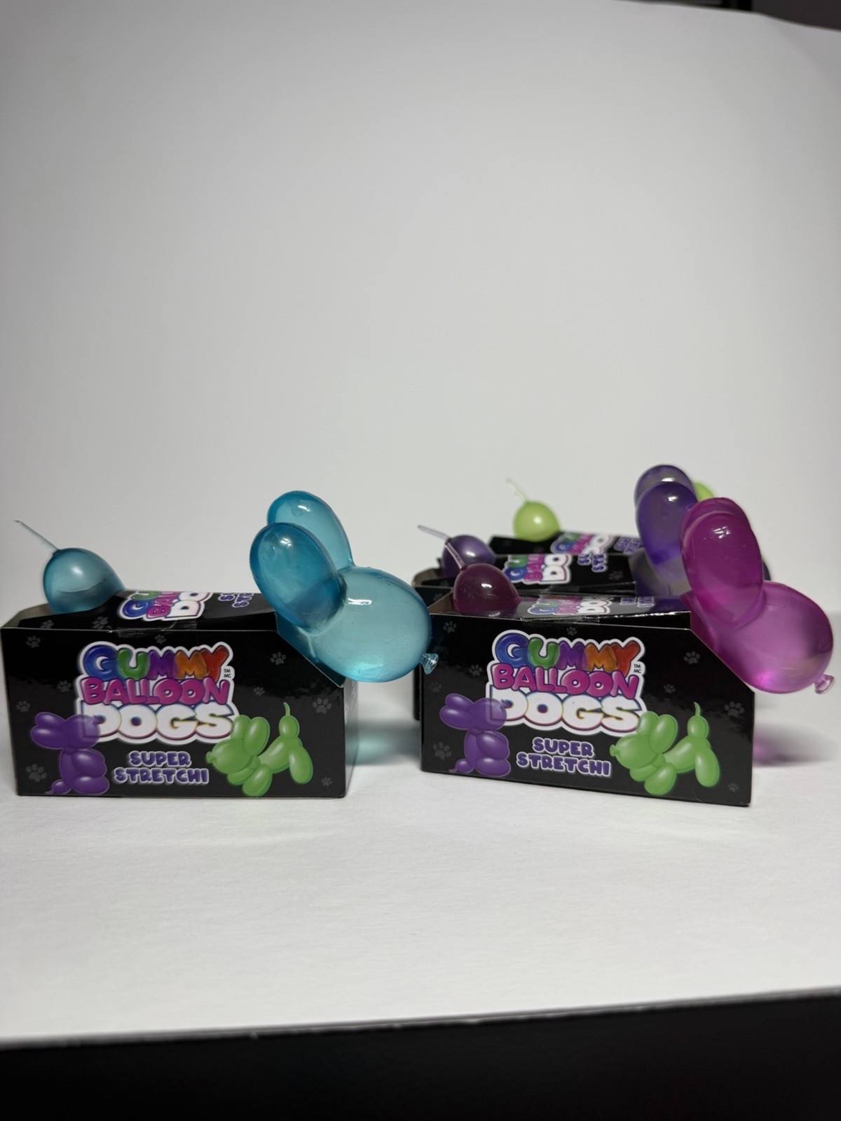 Gummy Balloon Dogs Super Stretchy Toy Blue Pink Purple And Green Set Lot Of 4