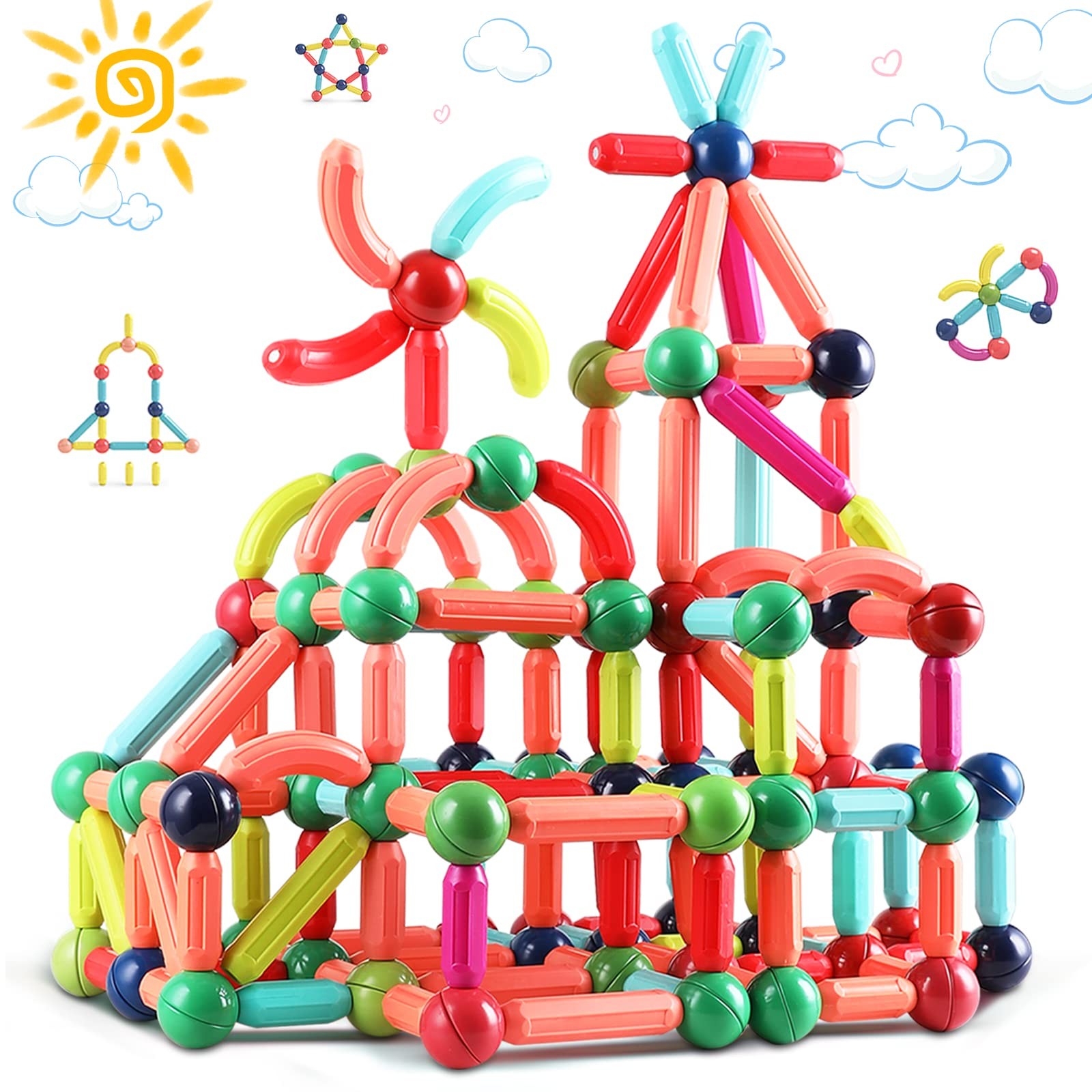 BAKAM Magnetic Building Blocks for Kids Ages 4-8, STEM 64PCS, Multicolored