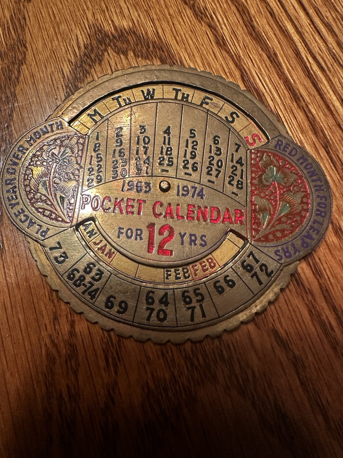 12 Year Calendar 1963 -1974 Circle Calendar the Shows Days of the Week & Month