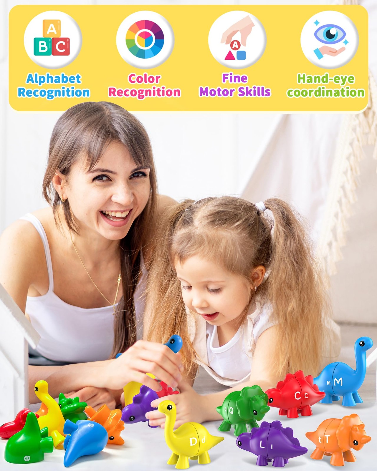 Walenty 26PCS Dinosaur Alphabet Learning Toys Small, Bright, Vibrant Colors