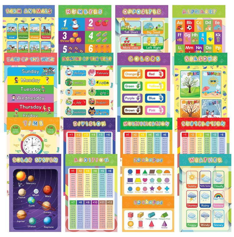 16 Educational Laminated Preschool Posters Set Alphabet Numbers Charts Kids