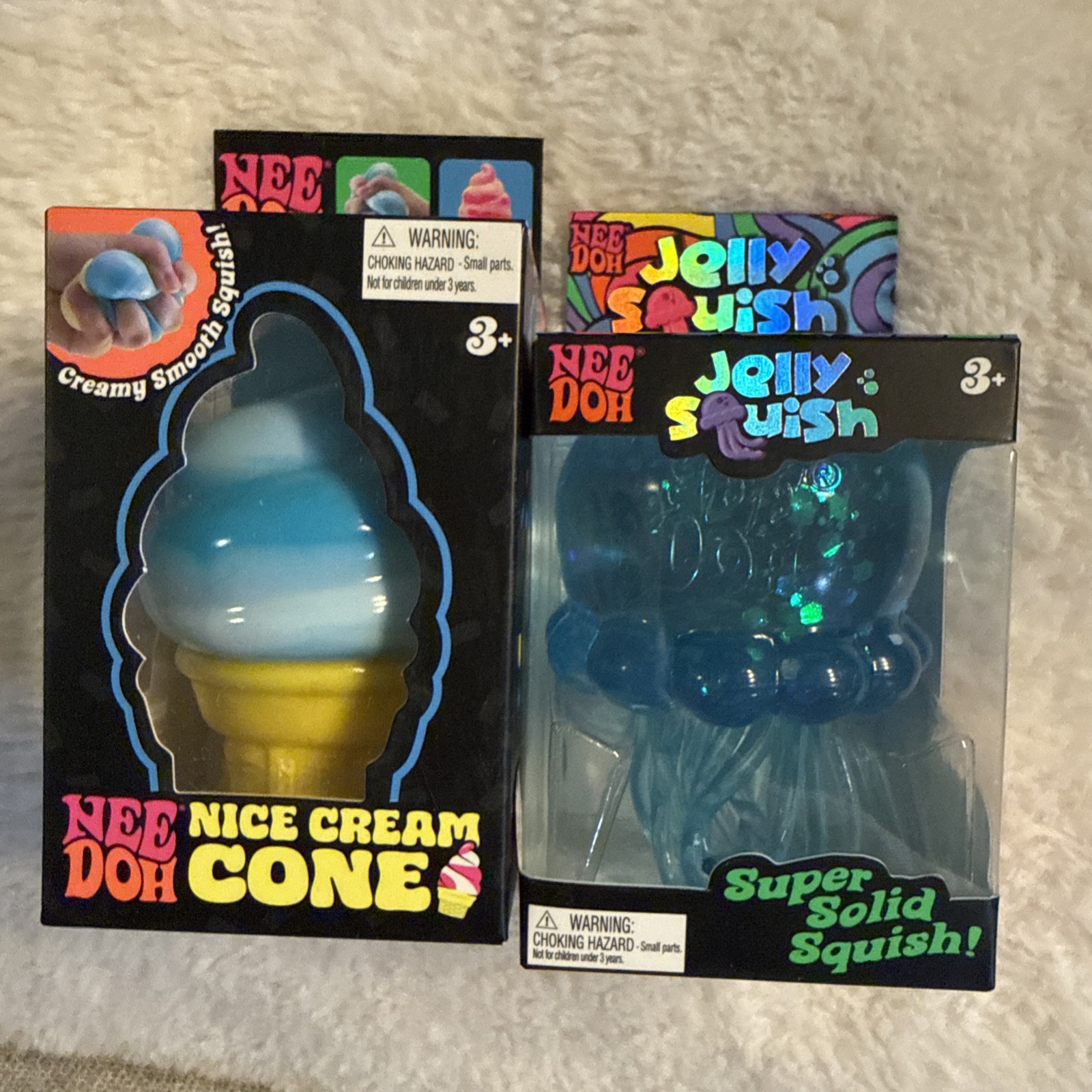 NeeDoh Blue Nice Cream Cone & Blue Jellyfish Squishy Fidget Toy Lot 2 NEW