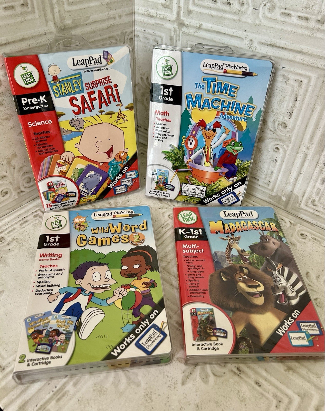 NEW Lot of 4 LeapFrog LeapPad Interactive Books Cartridges and Cards