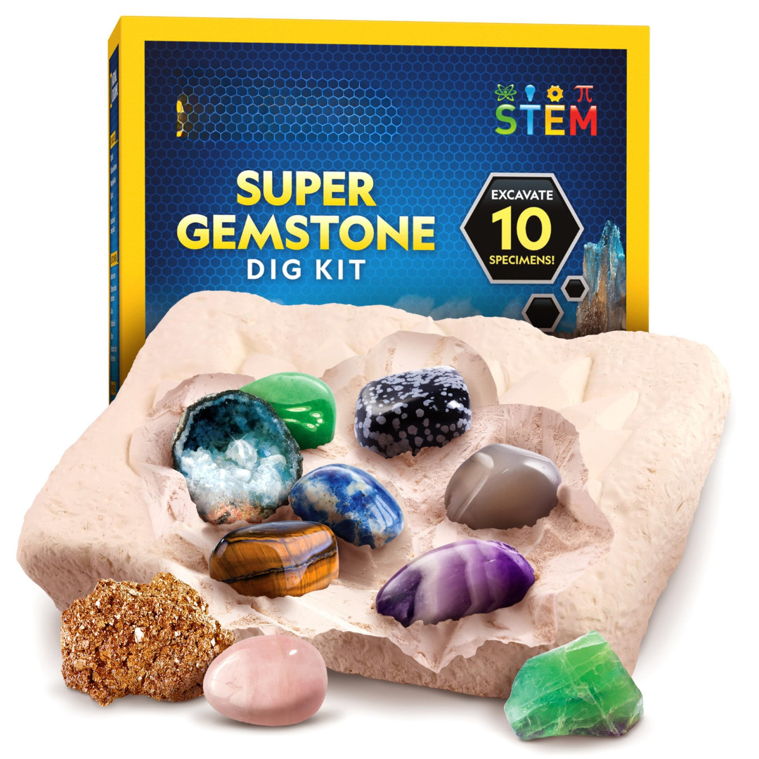 Gemstone Dig Kit Excavate 10 Genuine Crystals & Gems STEM Science Toy