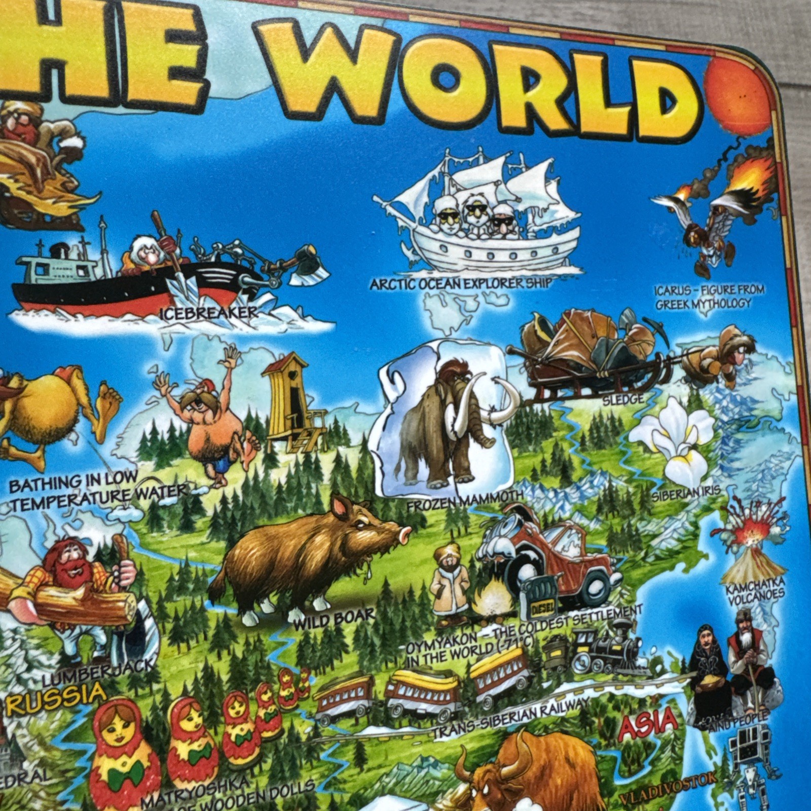 2014 Dino Laminated Geography Learning Placemat World Map 18” x 14” Cartoon
