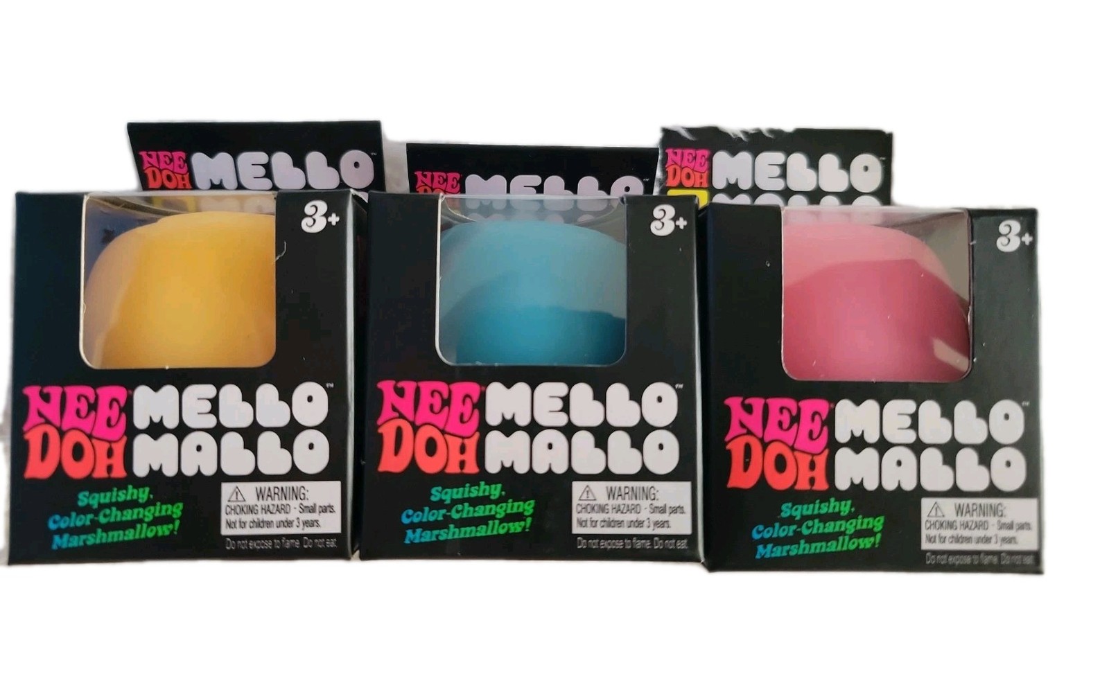 Lot of 3 NeeDoh Nee Doh Mello Mallo Blue Pink Yellow Color Changing Squishy