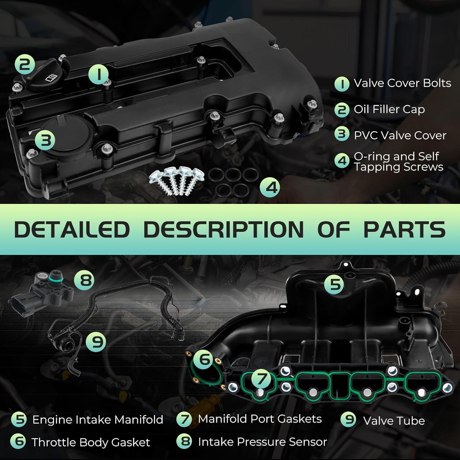 BHB Engine Intake Manifold and Valve Cover Kit Compatible with Chevy Cruze Sonic