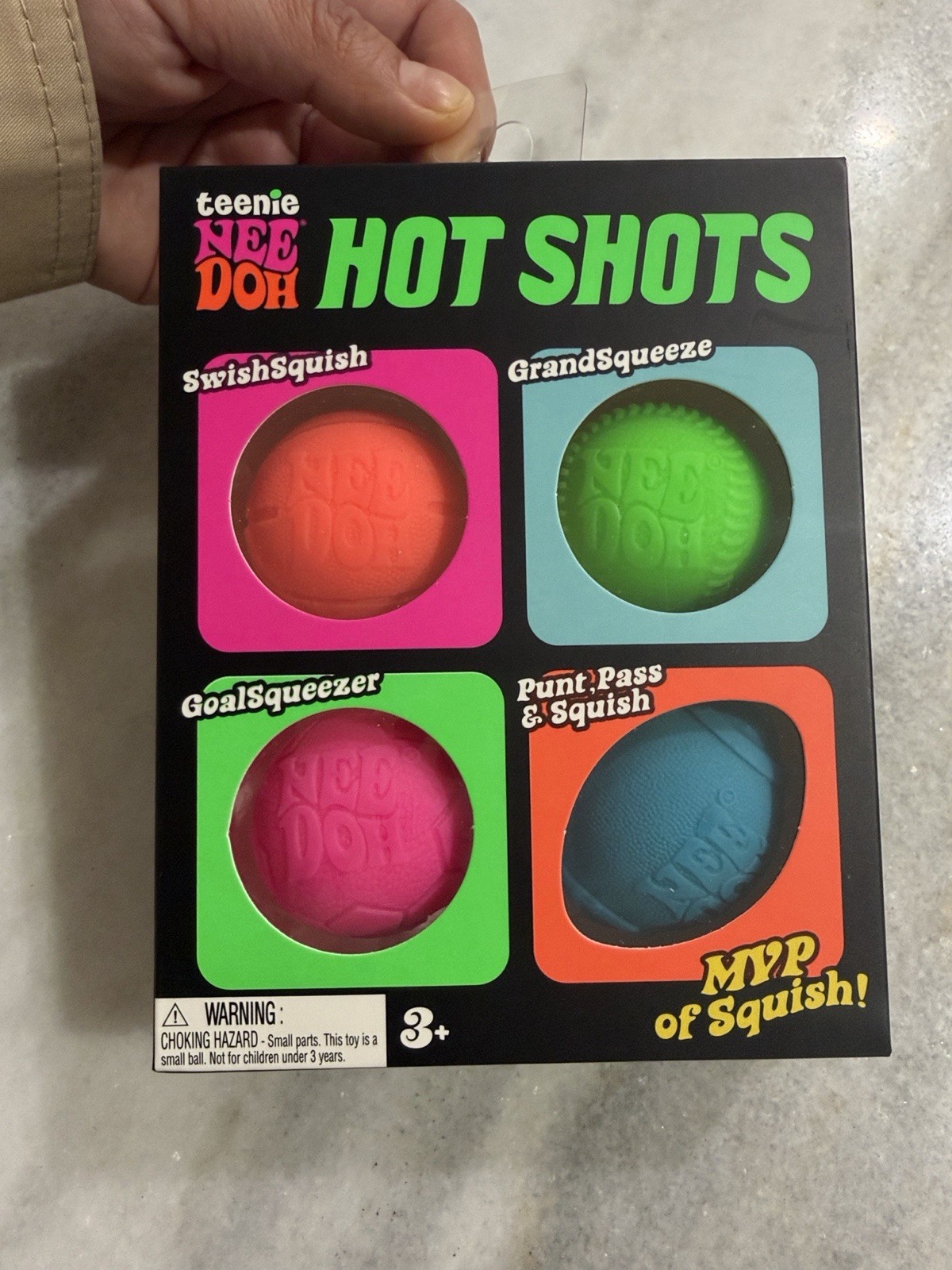 Needoh Hot Shots, Squishy Sports Balls – Pink, Red, Green, Blue