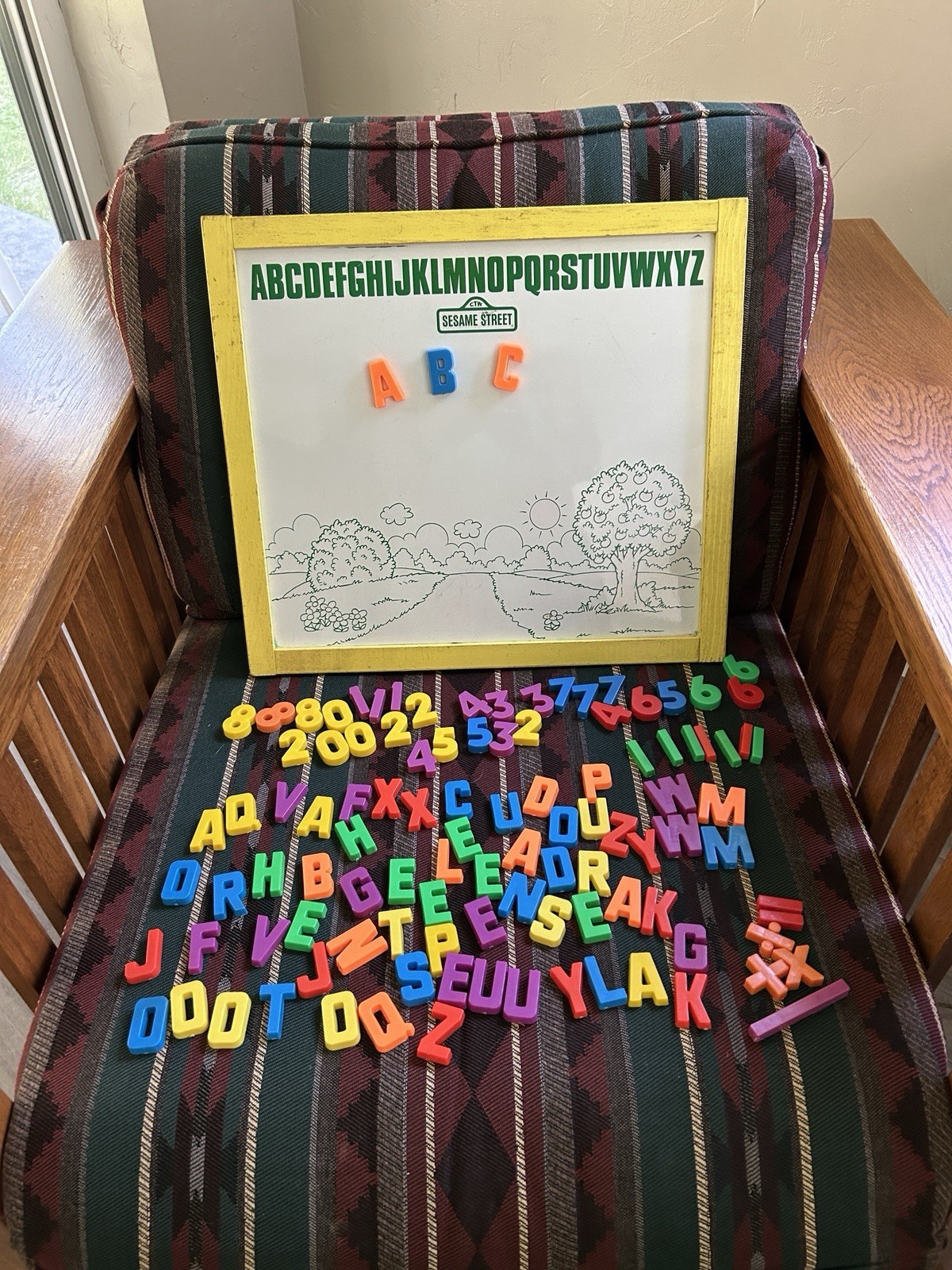 Vtg 1990 Sesame Street Magnetic Dry Erase Reversible Chalk Board 17.5×15.5