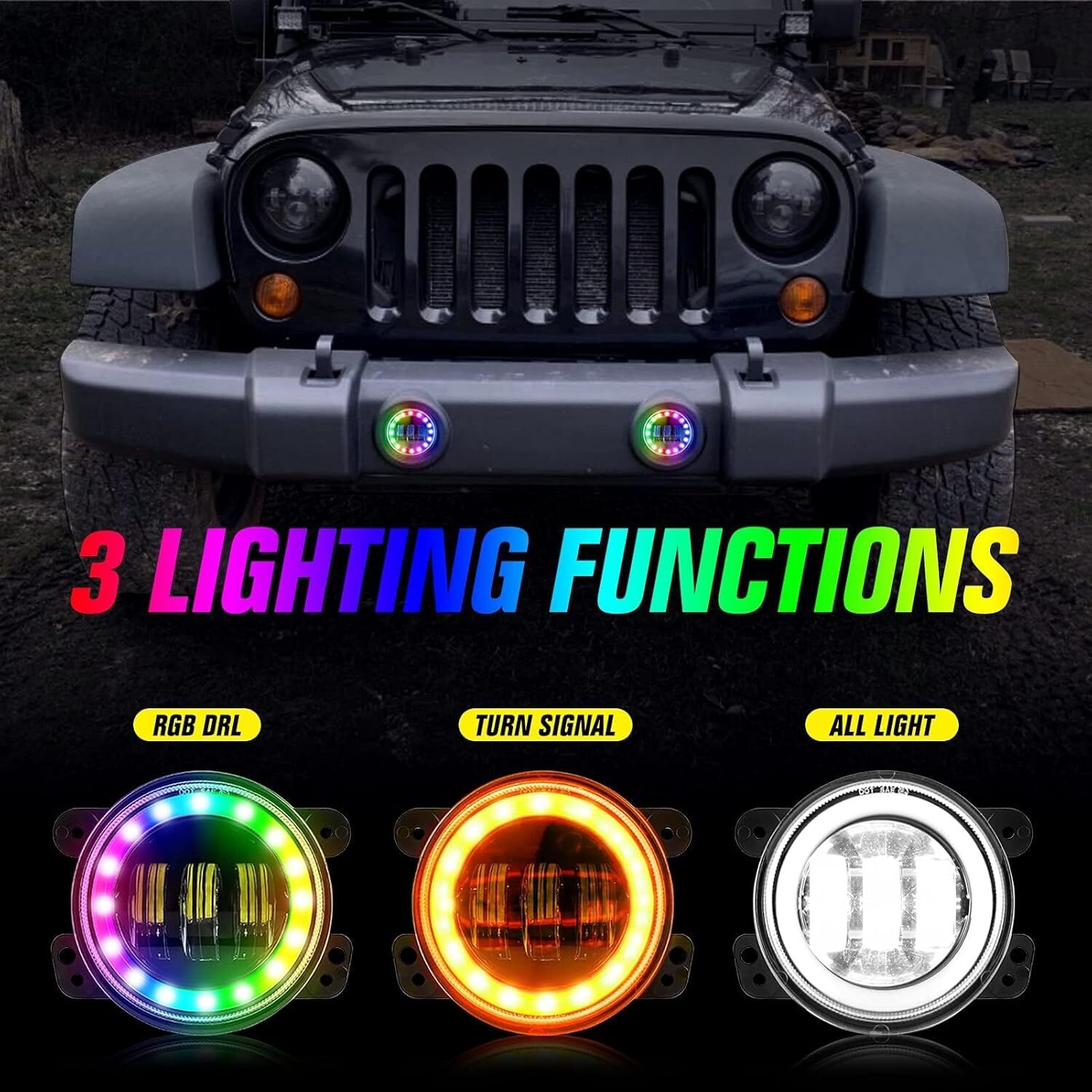 4 Inch Halo RGB Fog Lights for JK,JK LED Fog Light with Halo Ring APP Control