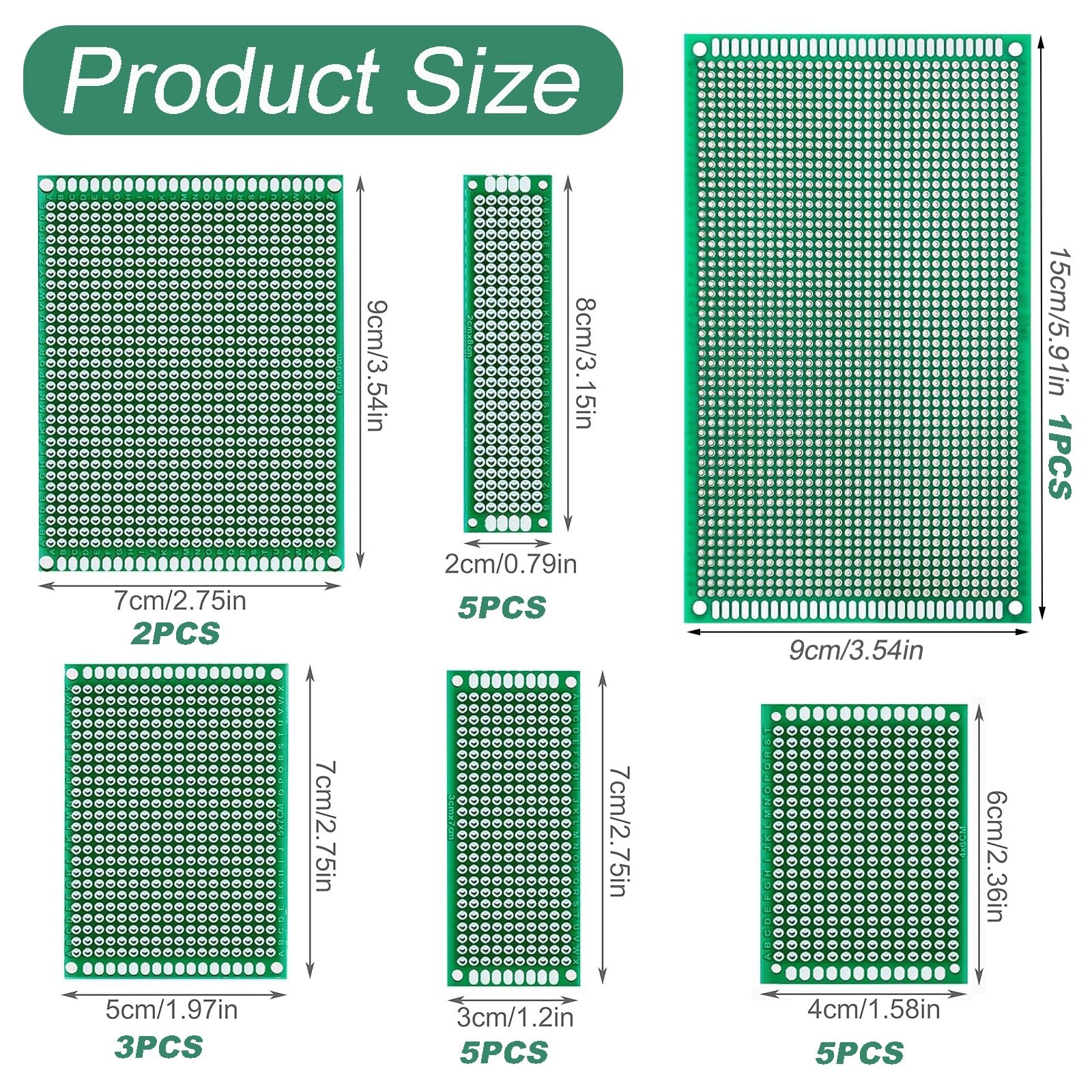 174-Piece PCB Circuit Board Prototype Kit, Double-Sided Perf Boards in 6…