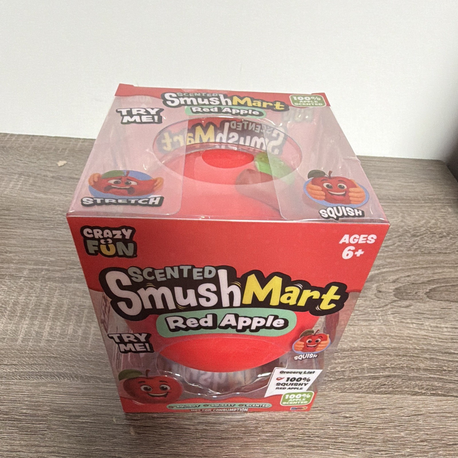 SmushMart Red Apple Scented Squishy Tactile Squeeze Toy, Red/Green, Ages 6+