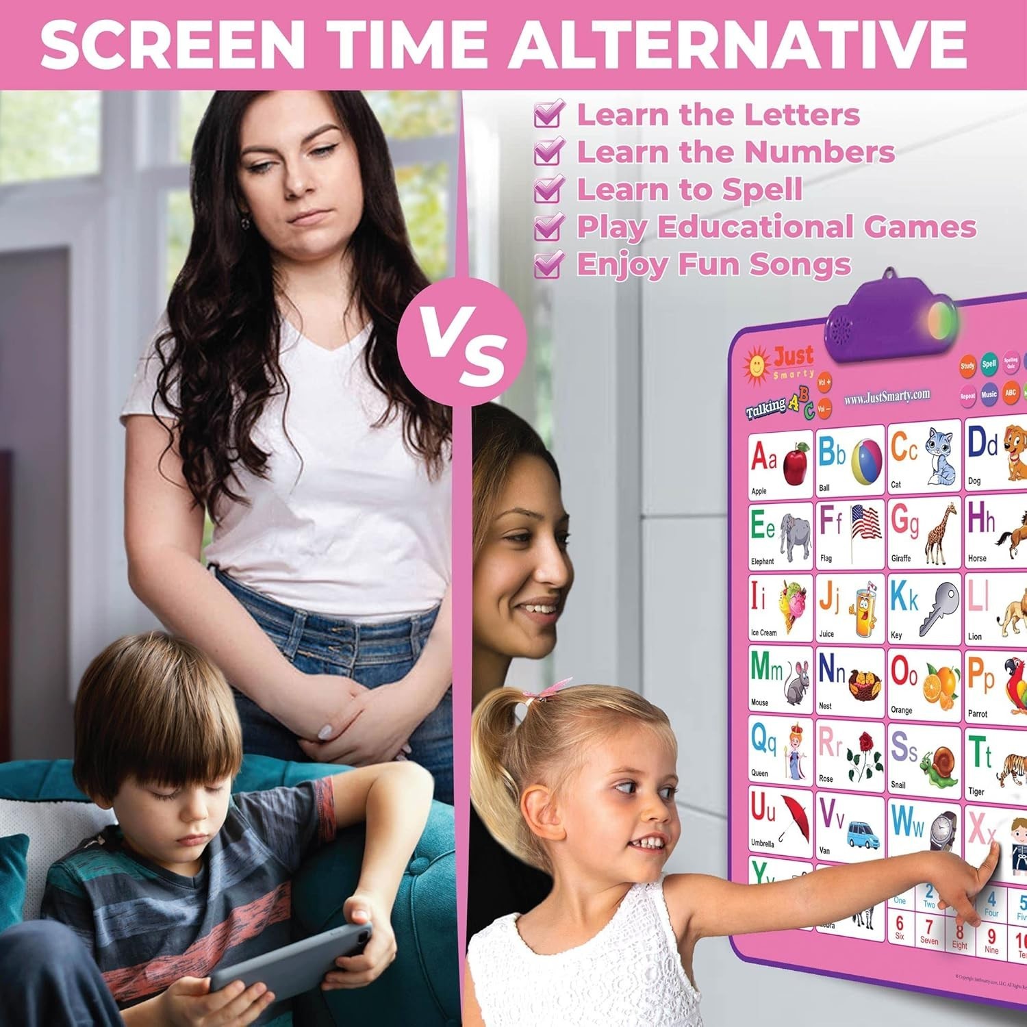 Interactive Alphabet Wall Chart & Music Poster for Girls 2-5