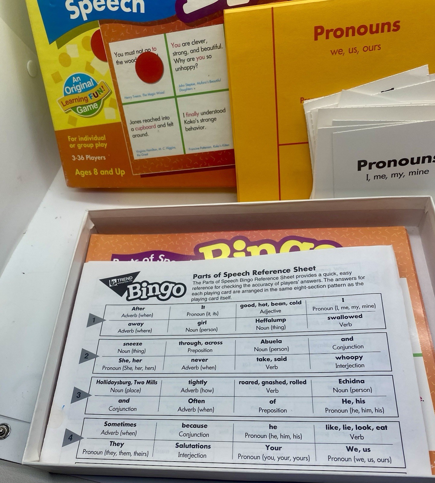 TREND Parts of Speech Bingo Homeschool Teacher Resource English Literature Game