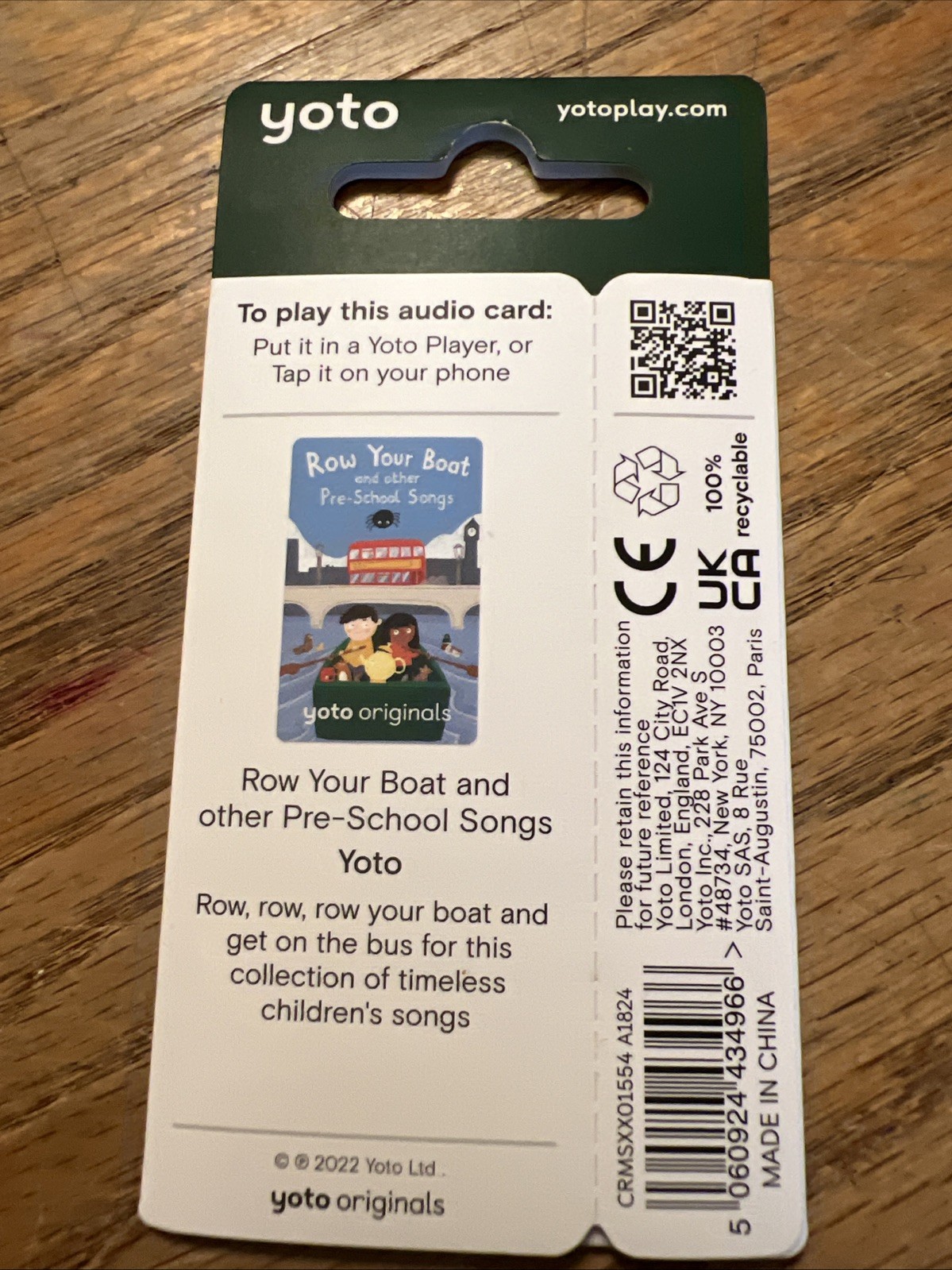 YOTO ROW YOUR BOAT AND OTHER PRESCHOOL SONGS Card BRAND NEW SEALED