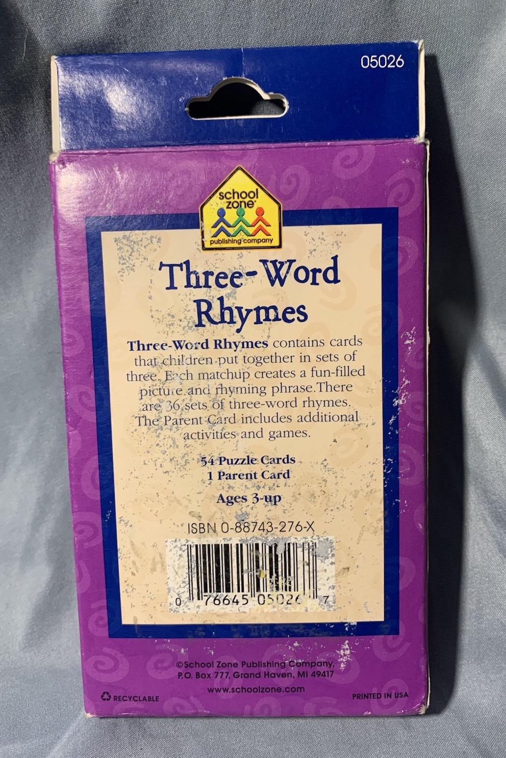 School Zone Three-Word Rhymes Puzzle Cards 05026 Ages 3+ for 3-4 Years