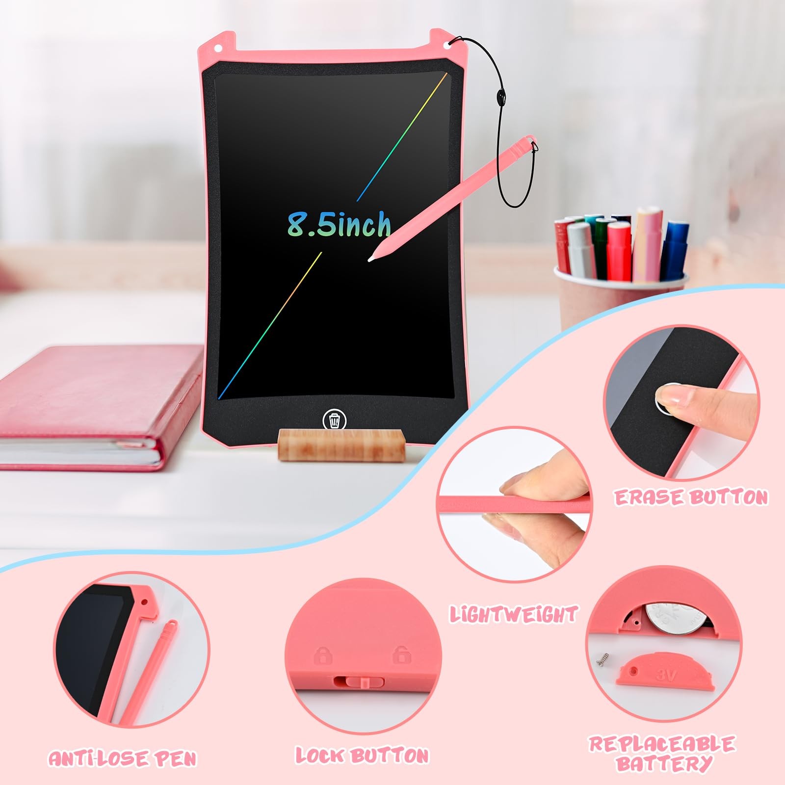EooCoo Toddler Toys, LCD Writing Tablet for Kids 2 Pack, 8.5”Pink&Blue