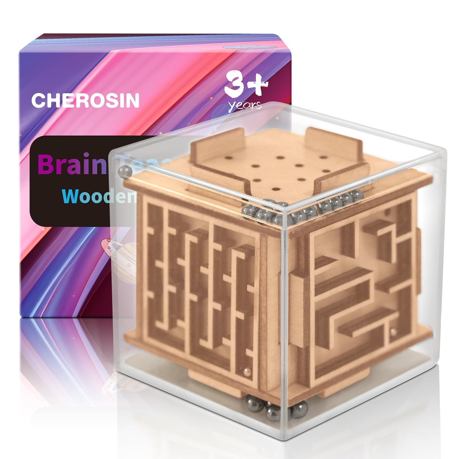 6-Sided Wooden Game Fidget Puzzle Cube Brain Teaser Toy For Kids And Adults