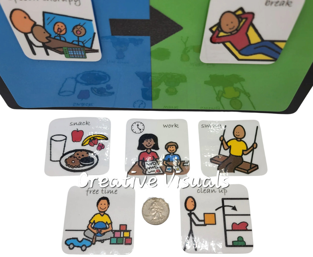 First-Then Lrg Reward Token Board 4 Autism w/8 Colorful Pictures + 2 Blank Cards