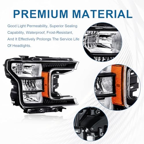 Headlights Assembly for 2018-2020 Ford F150 2018 2019 2020 F-150 Amber Reflector