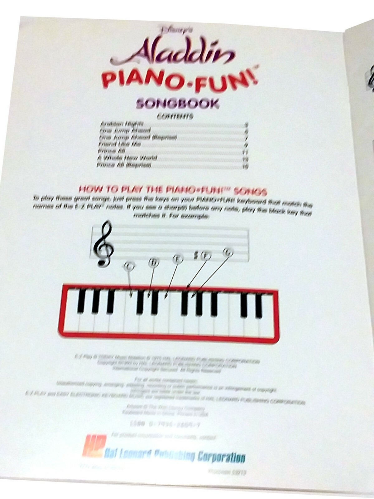 RARE VINTAGE DISNEY ALADDIN PIANO FUN EZ PLAY SONGBOOK NOTEBOOK + PICTURES 1975