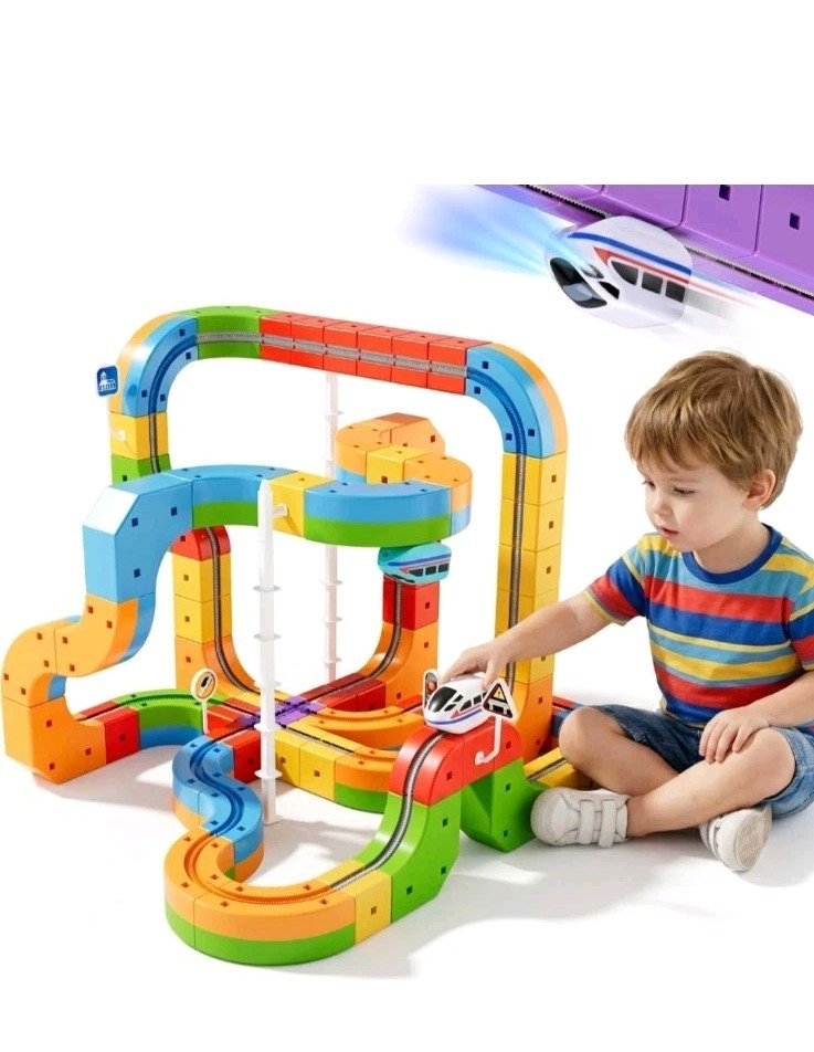 ALASOU 88 PCS Electric Infinity Racer 3D Train Set for Kids Ages 4-8