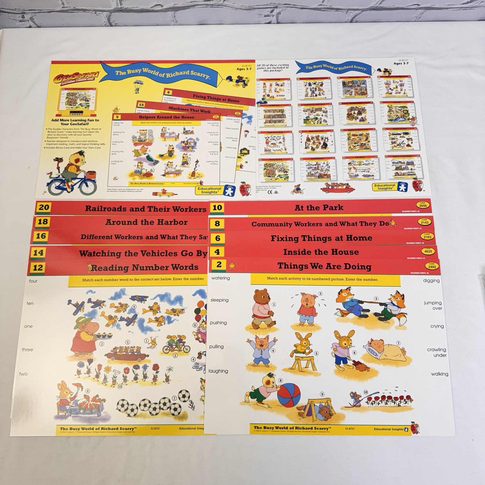 RARE Busy World Richard Scarrry GEOSAFARI Electronic Learning Game Cards EI-8757