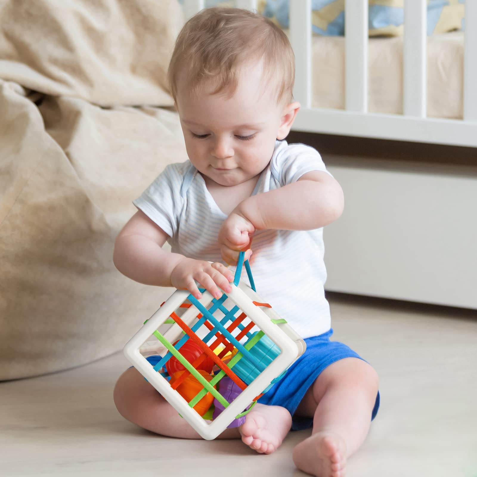 Aprilwolf Montessori Toys for 1 Year 4.9 inch Shape Sorter Cube, Multi-color
