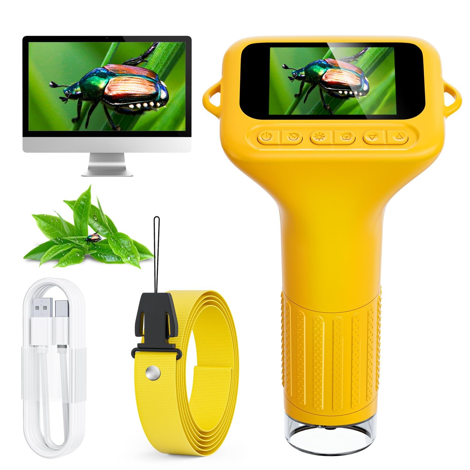 SKYBASIC Digital Microscope for Kids, 2″ Screen 1000X Handheld Yellow