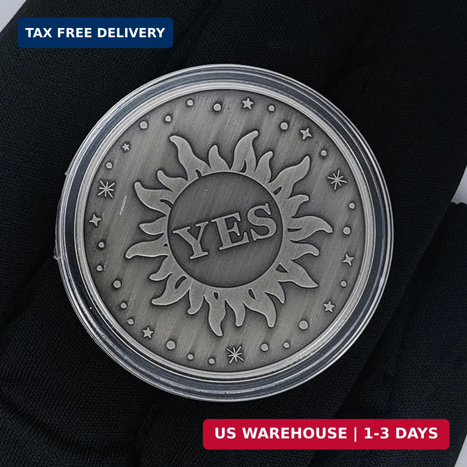 Decision Making Challenge Coin – Yes and No Design with Sun and Moon Motifs – Fu