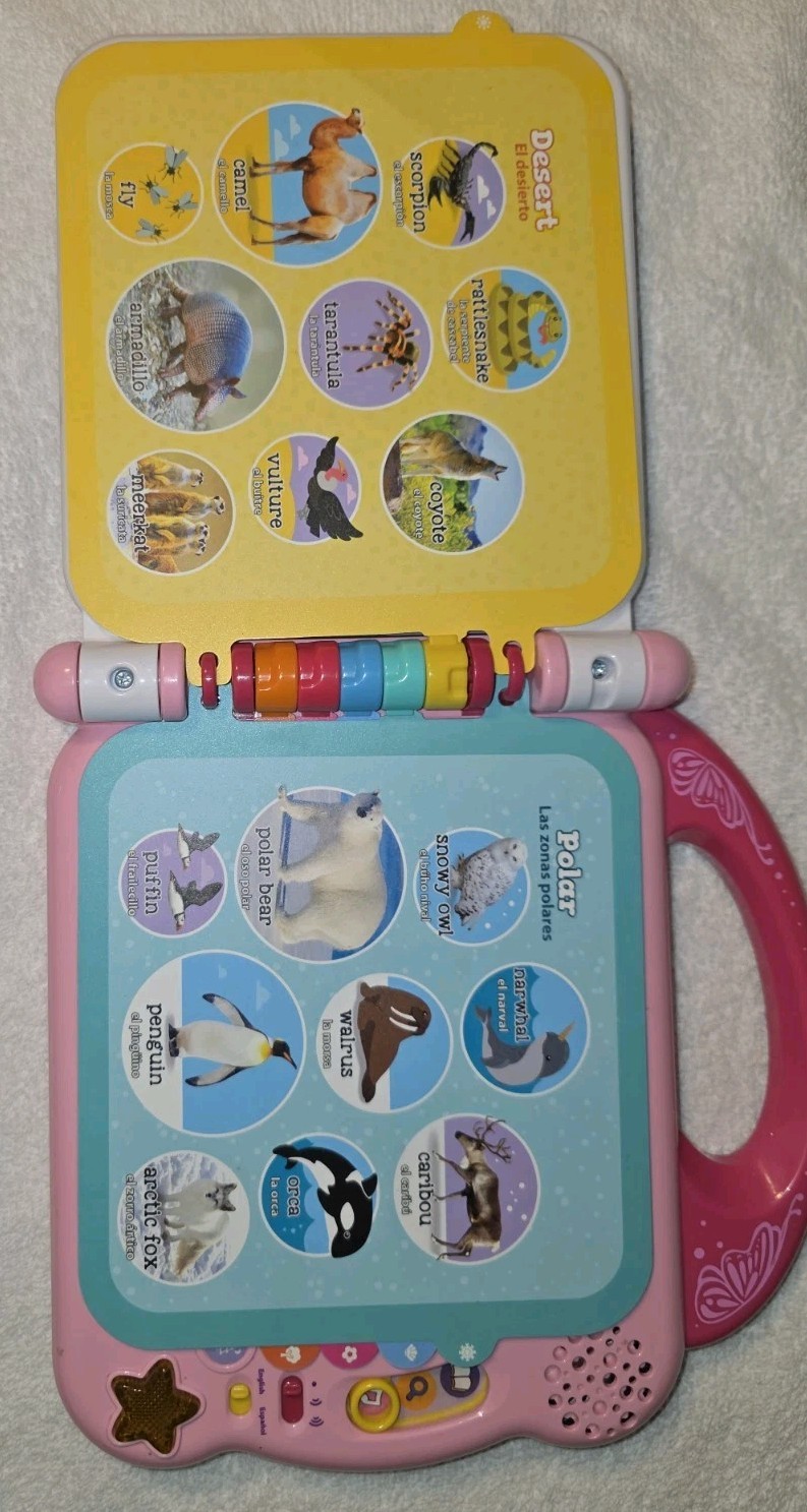 Leap Frog 100 Animals Book – Electronic Toy English/Spanish Pink TESTED Working