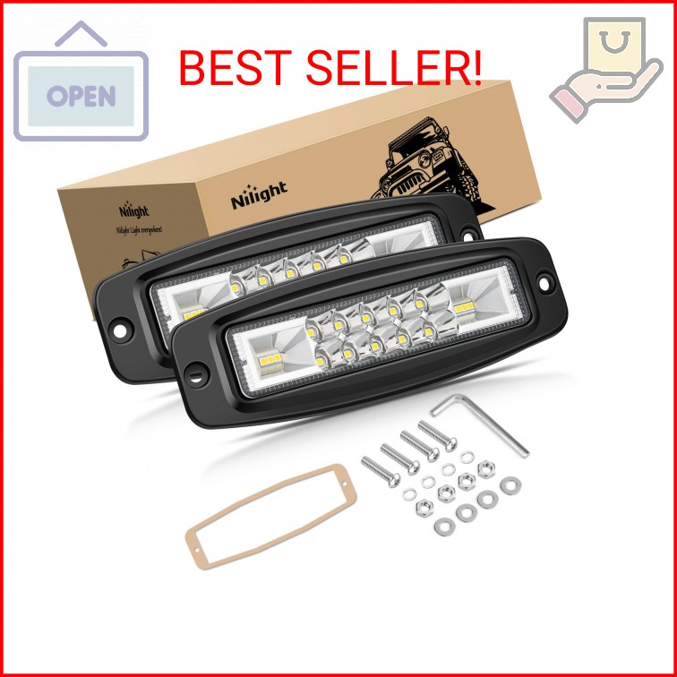 Nilight Flush Mount LED Pods 2PCS 6 Inch 60W LED Work Light Flood Spot Beam Comb