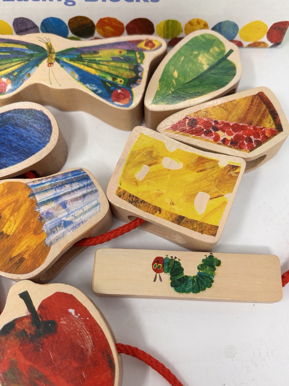 The Very Hungry Caterpillar Wooden Lacing Blocks Eric Carle 2007 Complete W/Box
