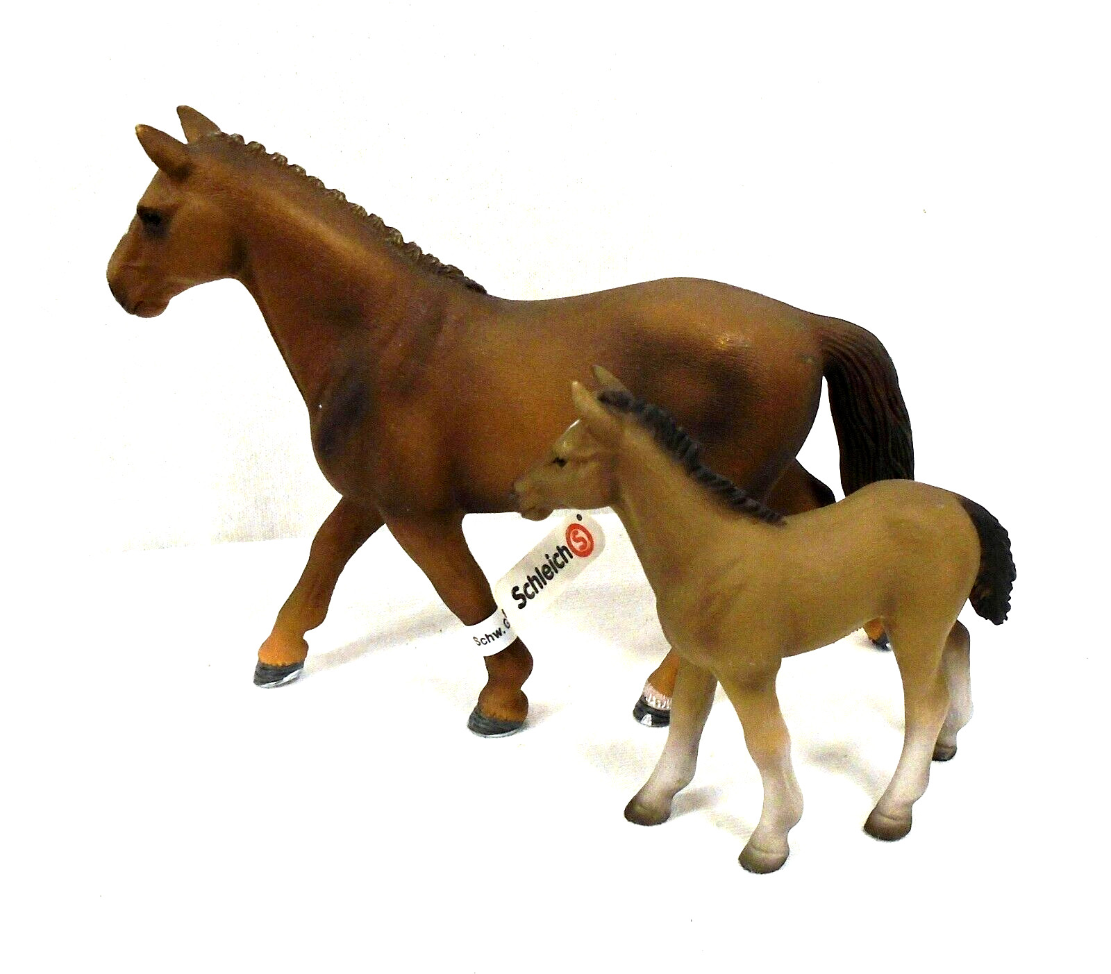 Schleich Brown Hanoverian Mare 2012 13729 & Foal 2003 13277 Model Horses Figures