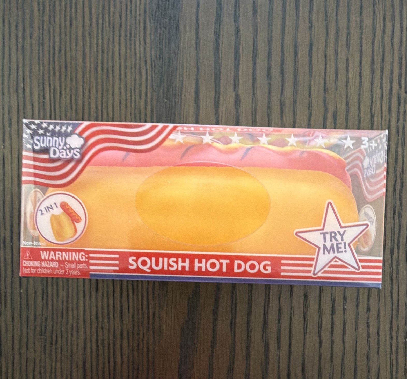 Sunny Days Squish Hot Dog 2-in-1 Tactile Squeeze Stretch Poke Toy, Ages 3+