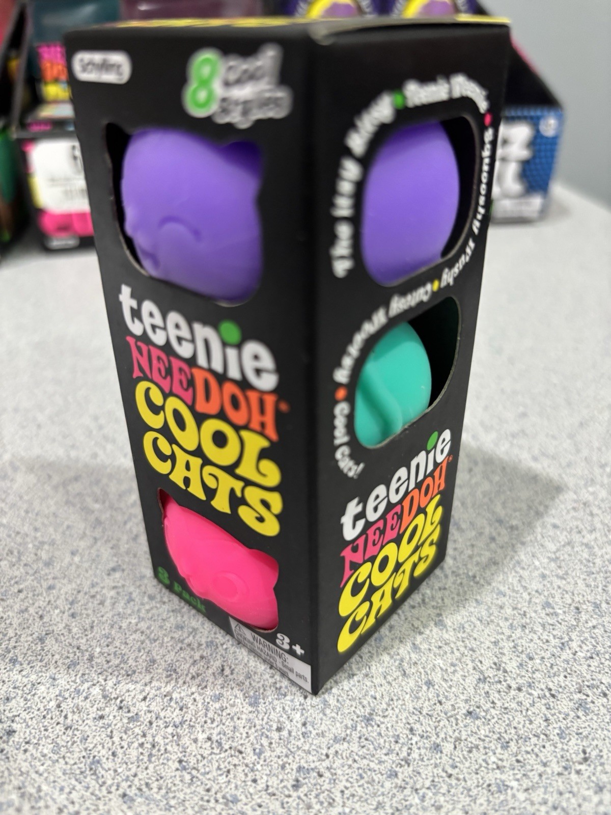 NeeDoh Teenie Cool Cats Teenie 3-Pack, Purple Pink Teal NIB 100% Seller