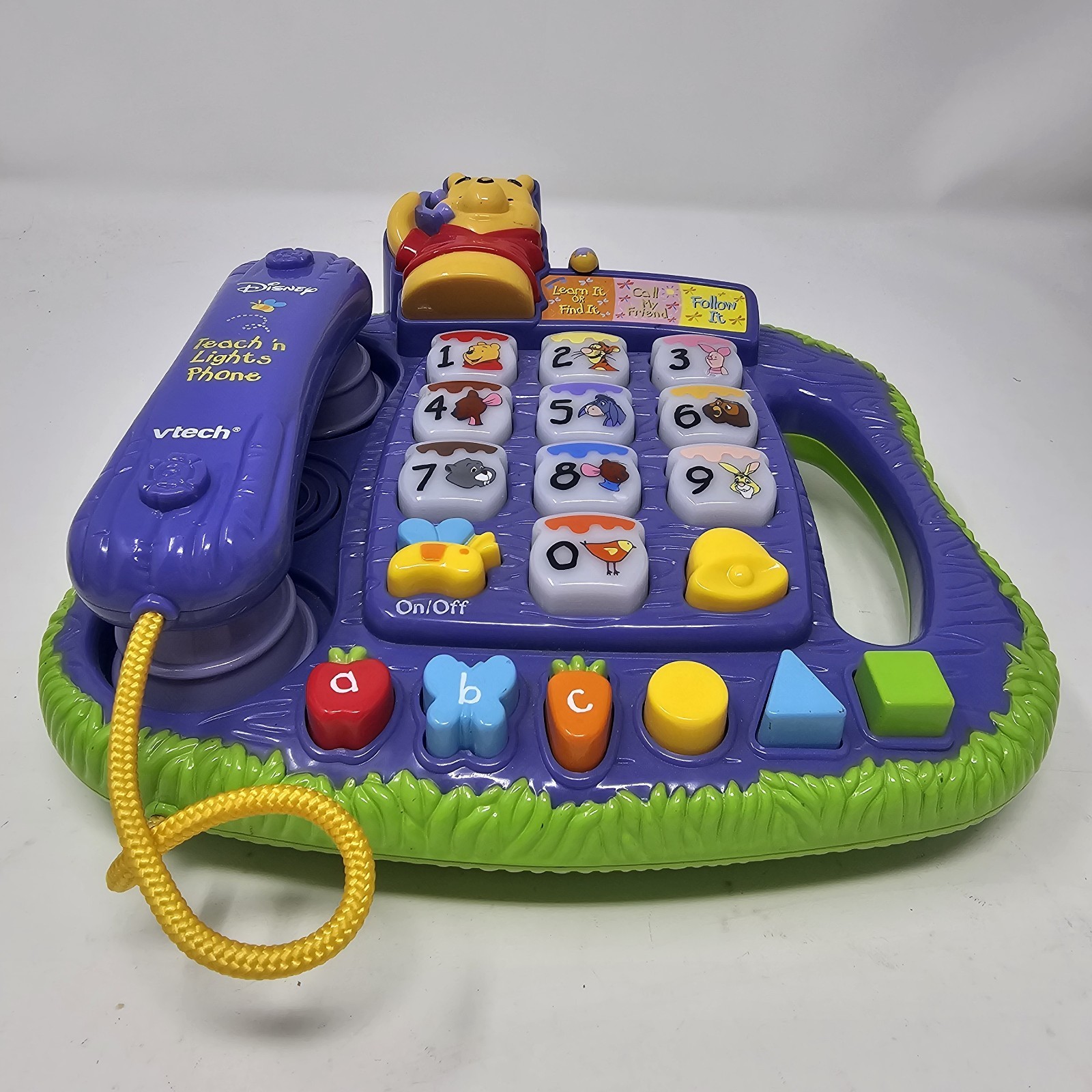VTech Disney Winnie the Pooh Teach ’n Lights Phone Learning Toy Works! 2004 VTG