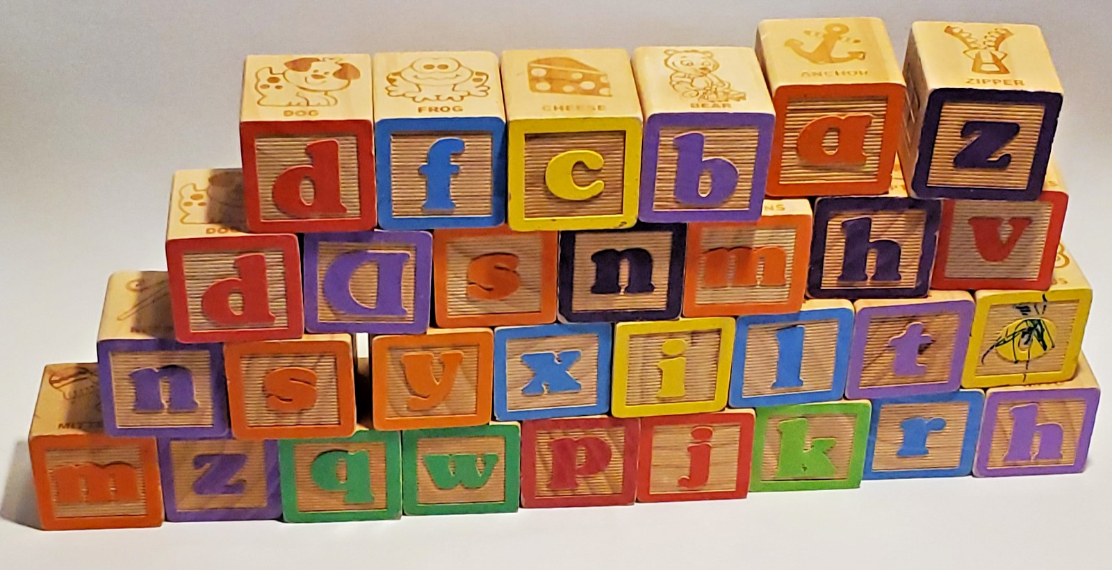 Vintage Wooden Alphabet Blocks Letter Numbers Learning Educational Toy Lot of 30