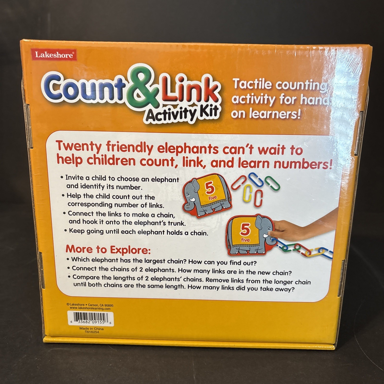 Lakeshore Count & Link Activity Kit Math Elephants 1-20 New Sealed