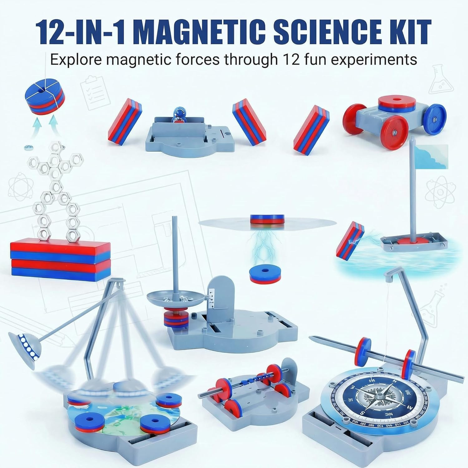 Magnetic Science Kit for Kids, 12-In-1 STEM Physics Experiment Kit, Hands-On Mag