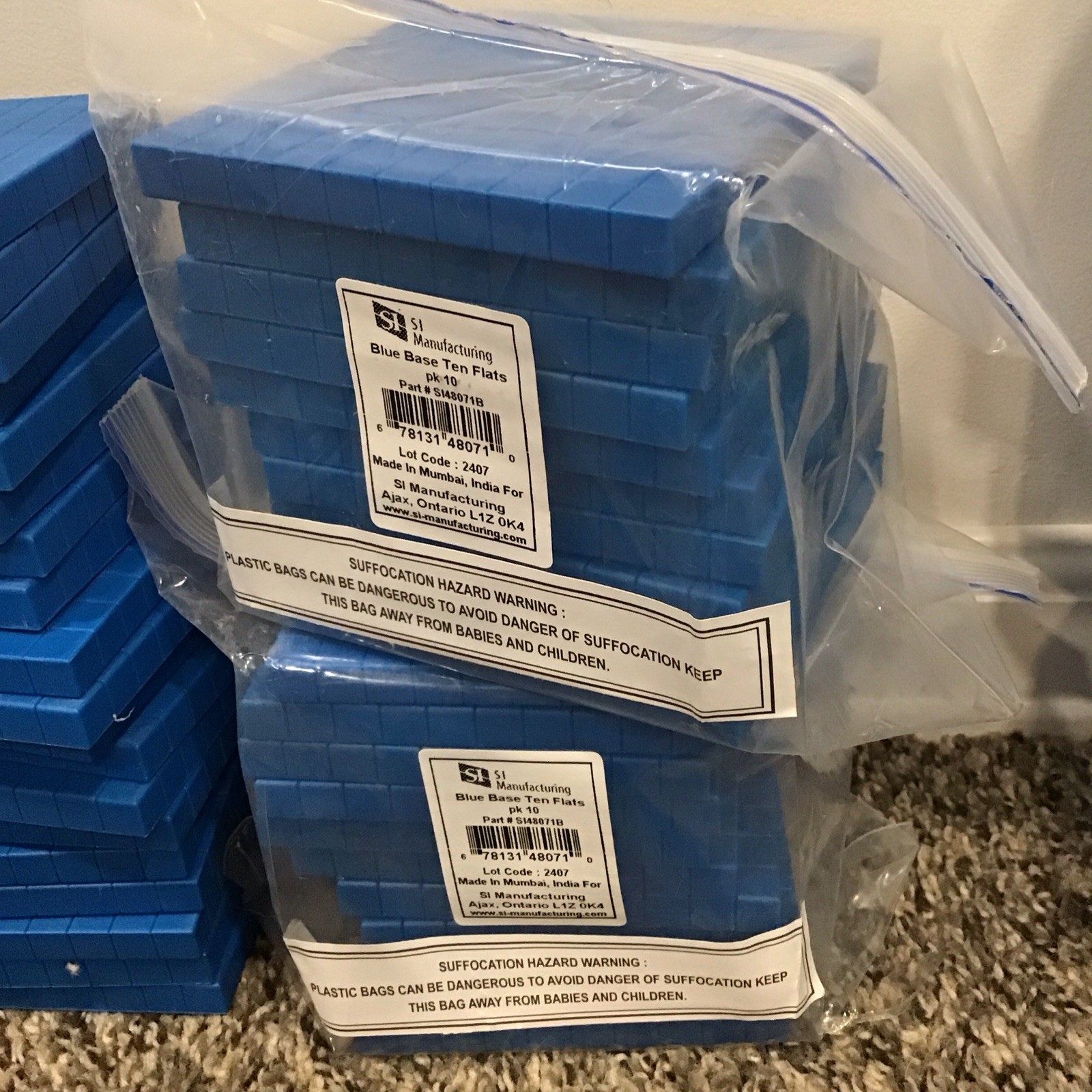 Blue Base Ten Blocks (Cube, Flats, Rods, Units) Huge Lot, SI Manufacturing, Home
