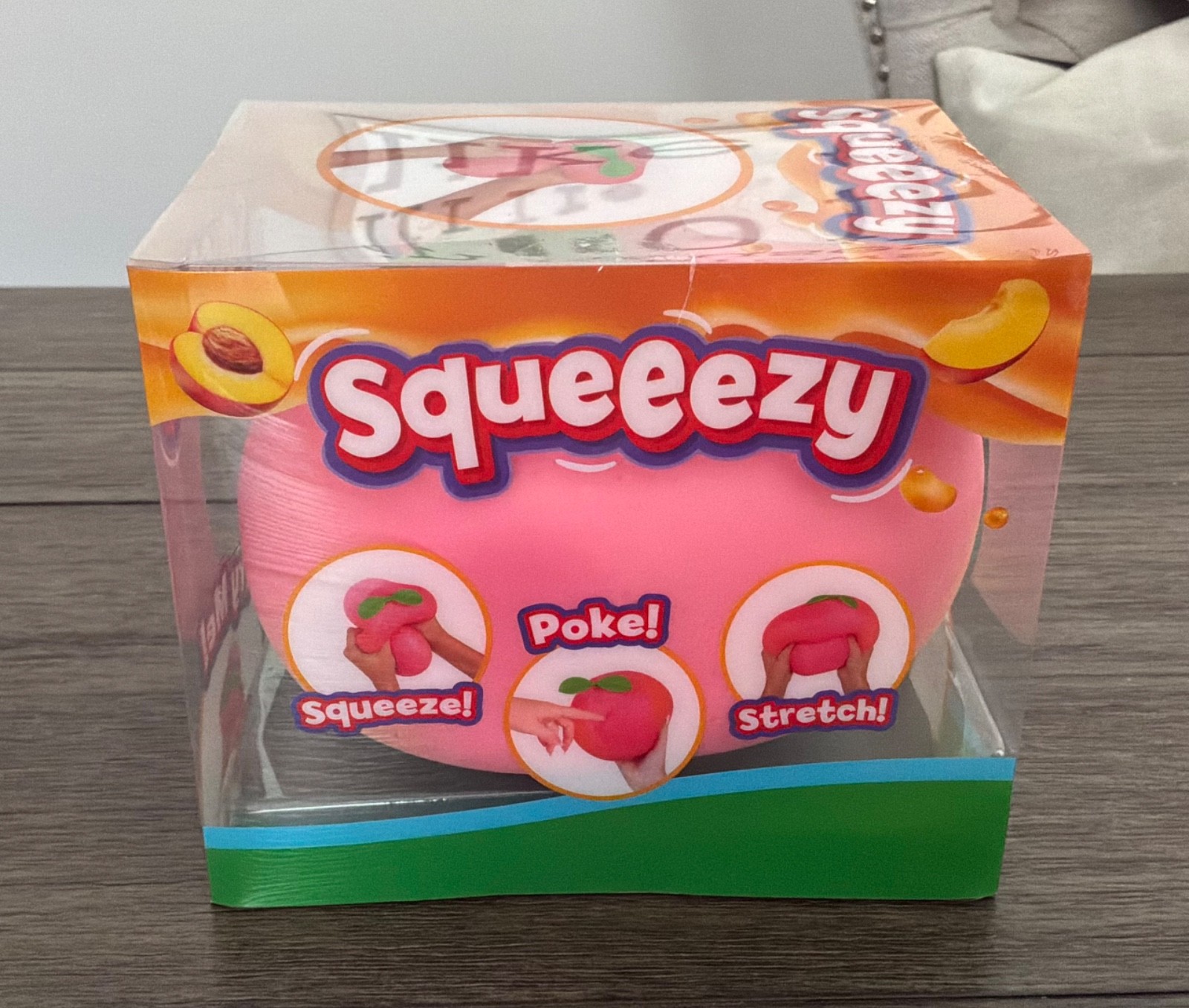 Squeeezy Peach Squishy Stress Ball Tactile Squeeze Toy In Box